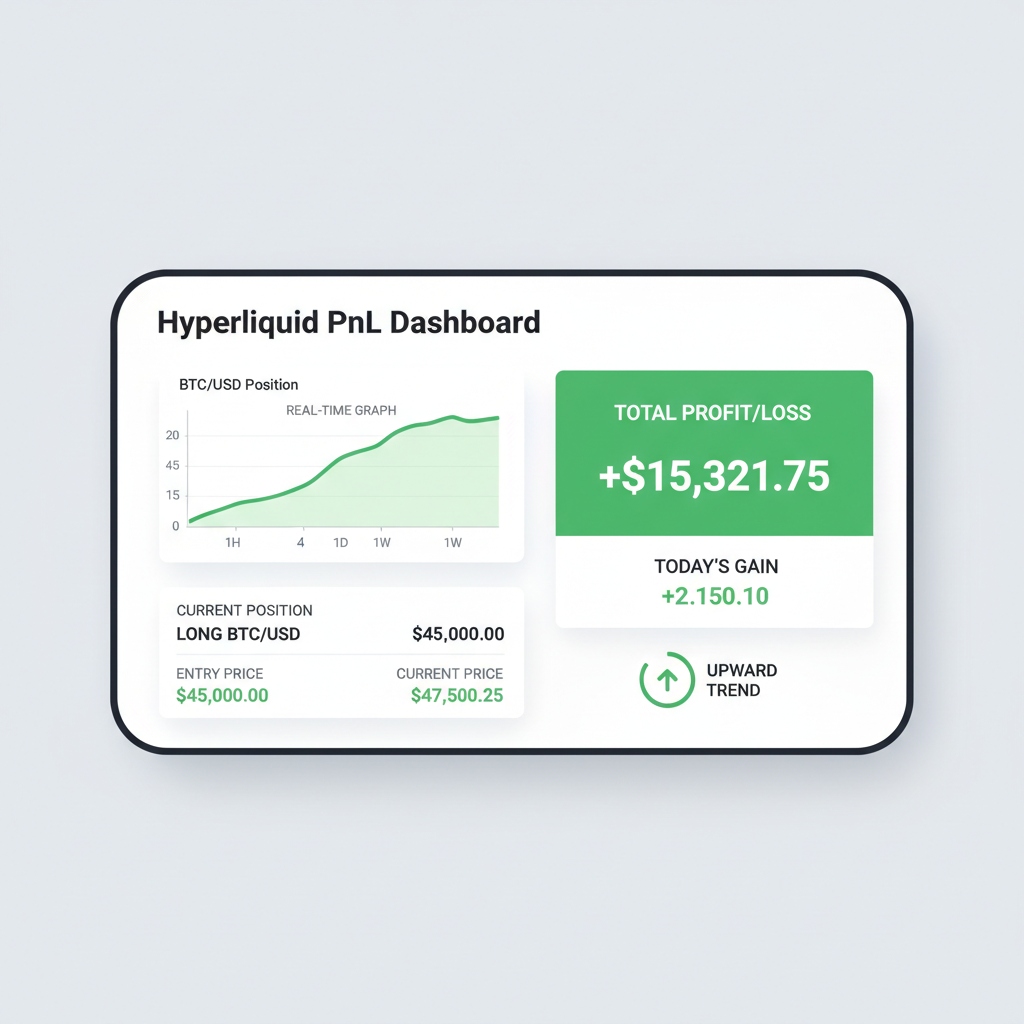 Hyperliquid PnL monitoring dashboard with real-time BTC position graph, profit loss metrics, green upward trend