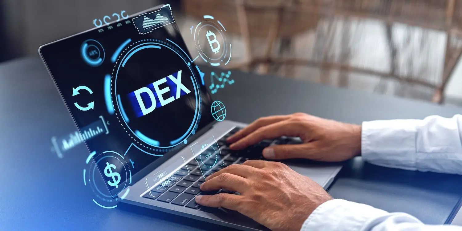 High-speed digital clock overlayed on blockchain nodes representing sub-second DEX trade execution in 2025