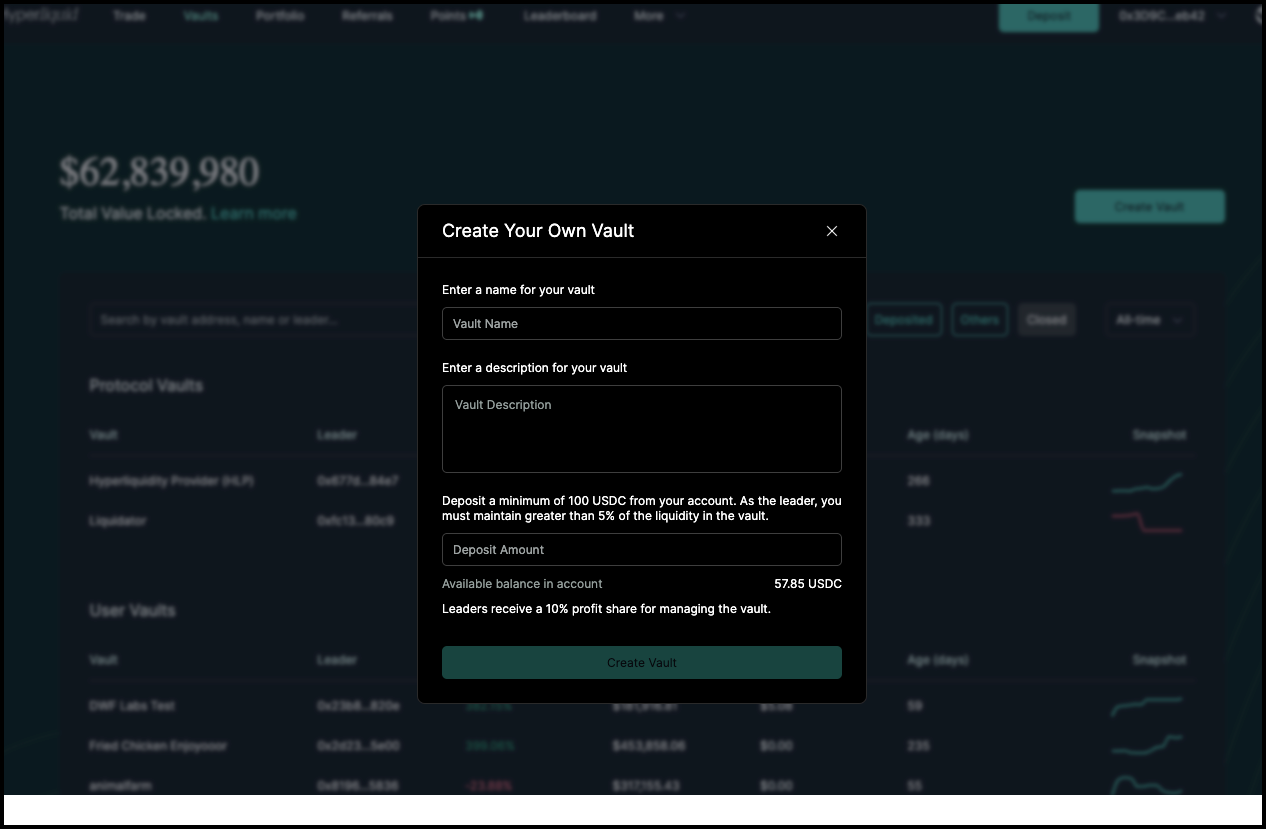 Hyperliquid HLP vault interface